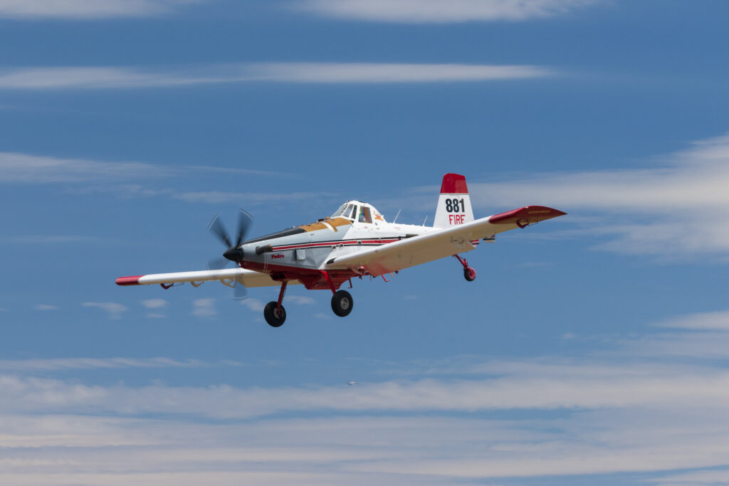 Air Tractor AT-802F Fire Boss Tanker 881 "Pedro" on final approach at Rogers Field, Chester, CA, working the Biscar Fire.